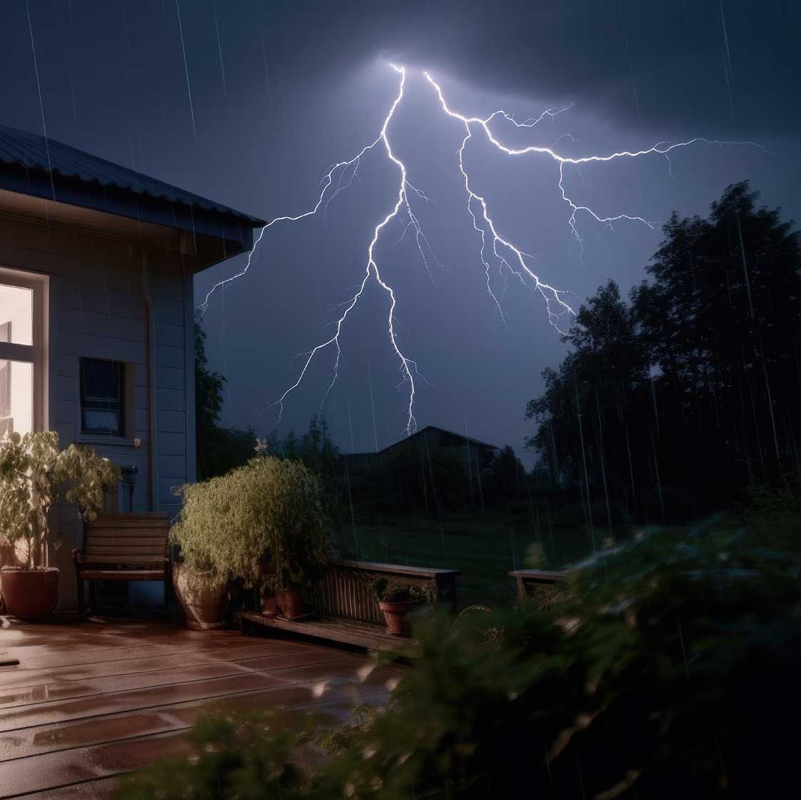 ein Gewitter mit Blitz von zu Hause aus